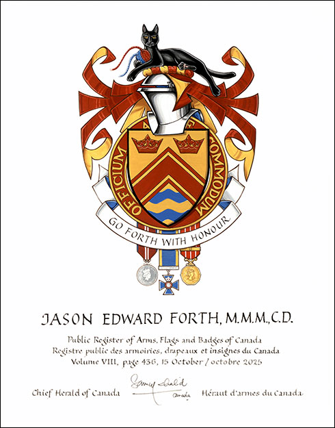 Letters patent granting heraldic emblems to Jason Edward Forth