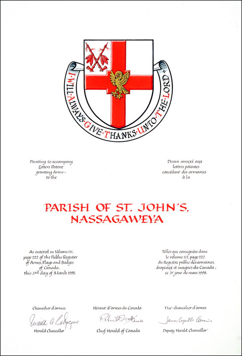 Letters patent granting heraldic emblems to the Parish of St. John's