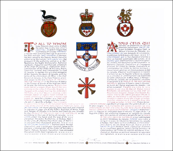 Letters patent granting heraldic emblems to the Church of the Holy Saviour, Waterloo