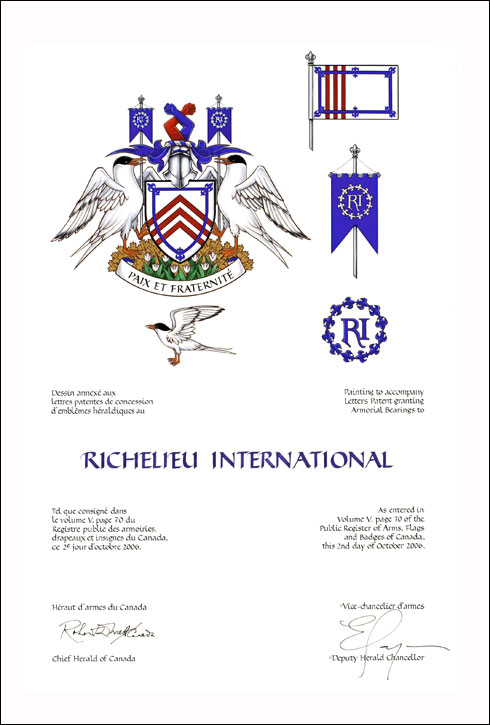 Lettres patentes concédant des emblèmes héraldiques au Richelieu International