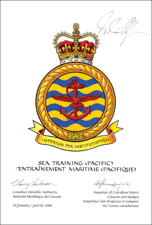 Letters patent approving the Badge of Sea Training (Pacific)