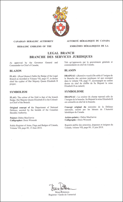 Letters patent approving the heraldic emblems of the Legal Branch