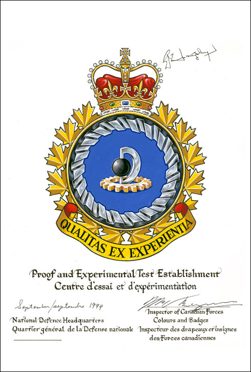 Letters patent approving the Badge of the Proof and Experimental Test Establishment