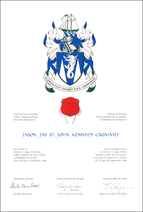 Letters patent granting Armorial Differences to Jason Jay St. John Crummey