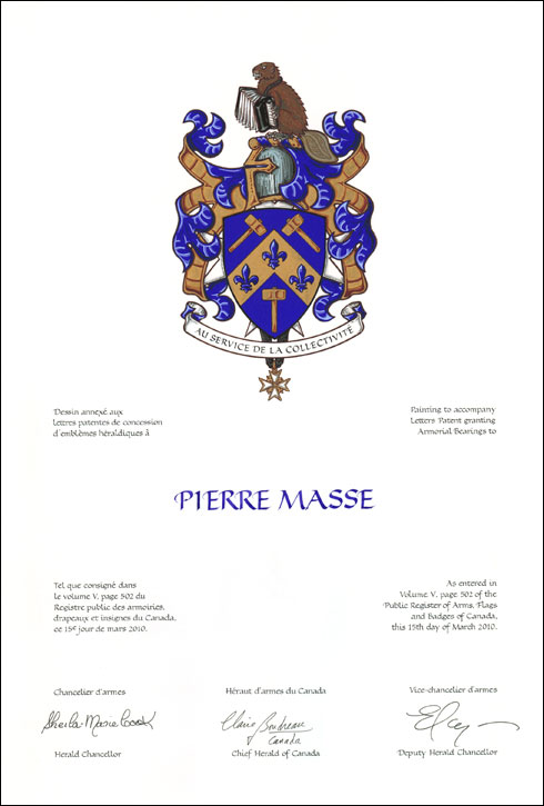 Lettres patentes concédant des emblèmes héraldiques à Pierre Masse
