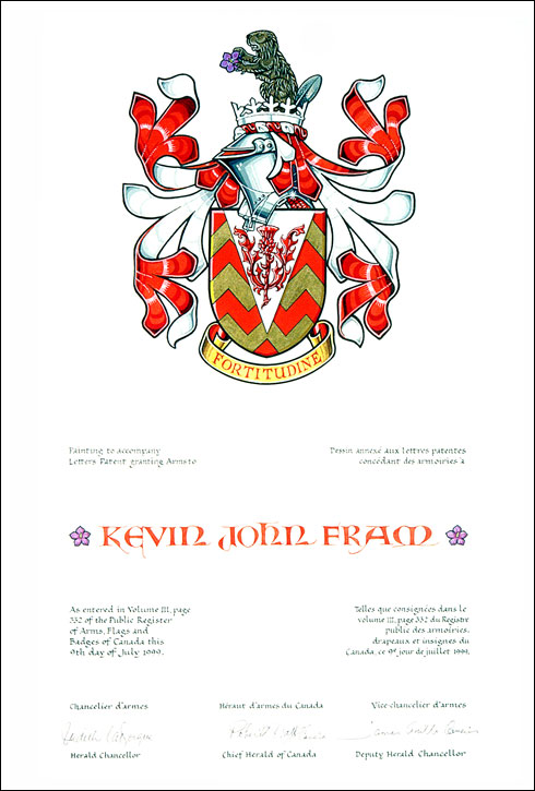 Letters patent granting heraldic emblems to Kevin John Fram