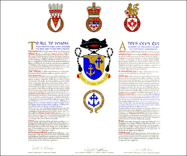Letters patent granting heraldic emblems to William Grant Cliff