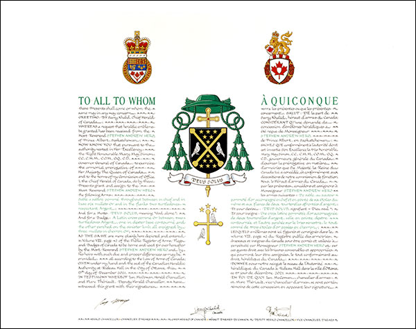 Letters patent granting heraldic emblems to Stephen Andrew Hero