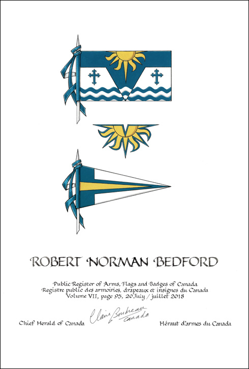 Letters patent granting heraldic emblems to Robert Norman Bedford