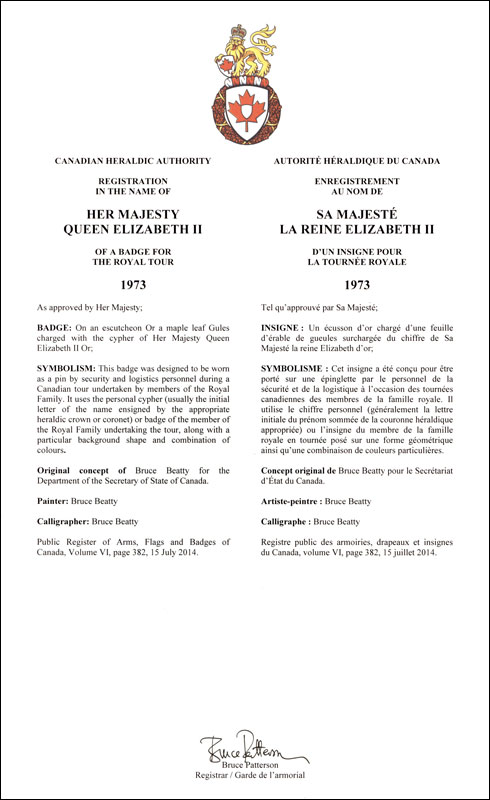 Letters patent registering the heraldic emblems of Queen Elizabeth II