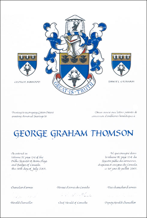 Letters patent granting heraldic emblems to George Graham Thomson