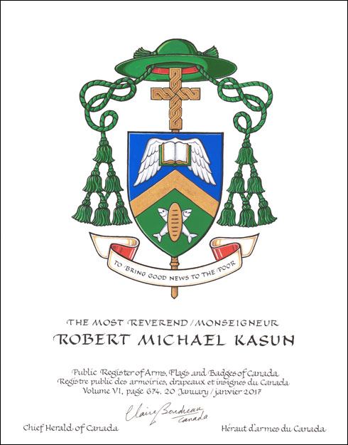 Letters patent granting heraldic emblems to Robert Michael Kasun