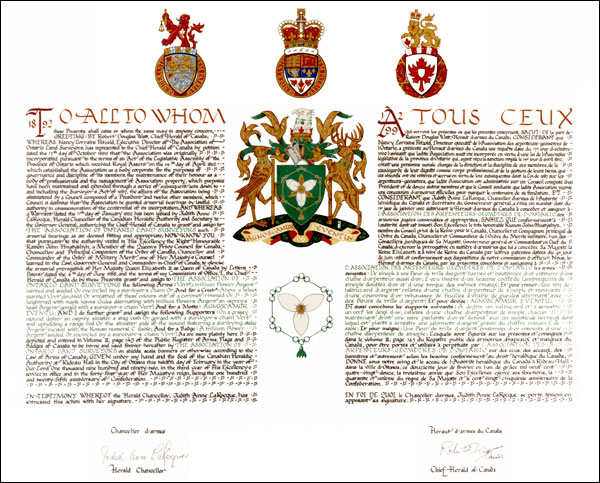 Letters patent granting heraldic emblems to The Association of Ontario Land Surveyors