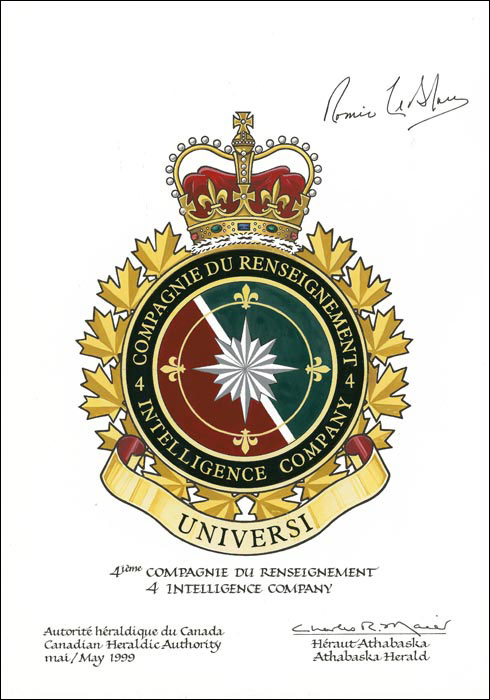 Letters patent approving the Badge of 4 Intelligence Company