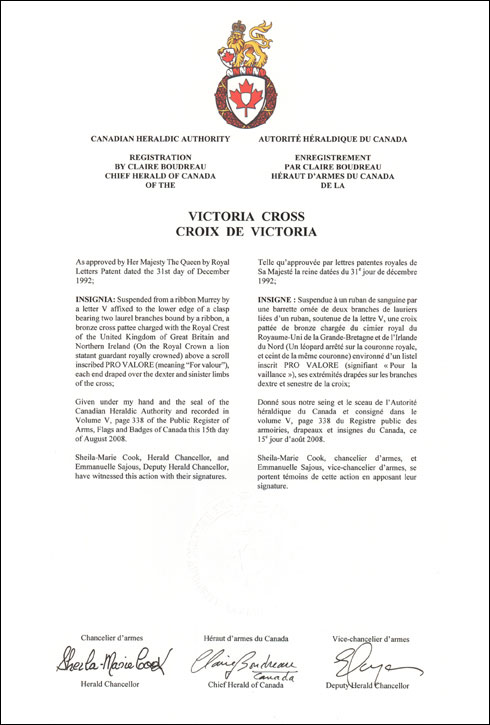 Letters patent registering the Insignia of  the Victoria Cross