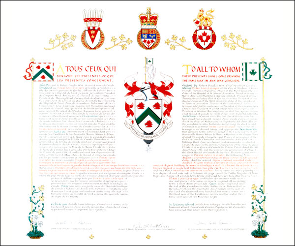 Letters patent granting heraldic emblems to Pierre-Louis Lévesque