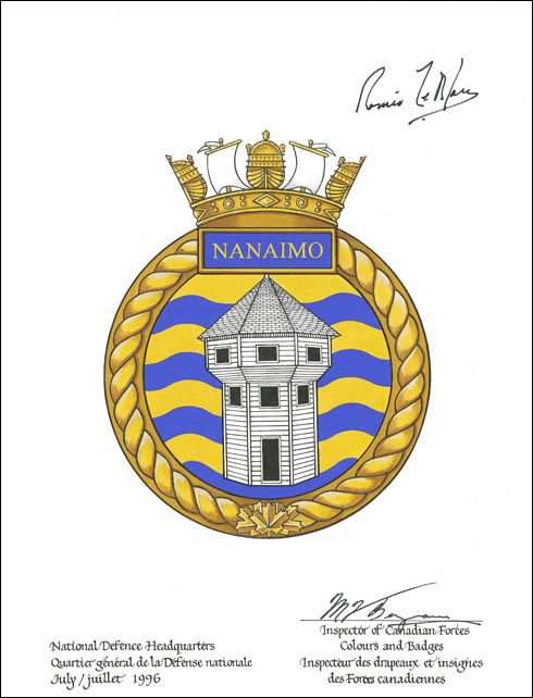 Letters patent approving the Badge of HMCS Nanaimo