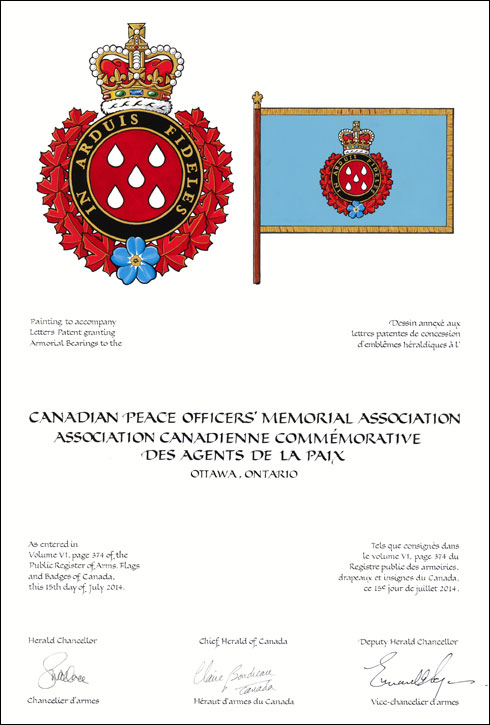 Letters patent granting heraldic emblems to the Canadian Peace Officers' Memorial Association