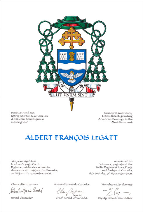 Letters patent granting heraldic emblems to Albert François LeGatt