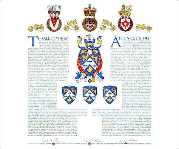 Letters patent granting heraldic emblems to Owen William Lockyer