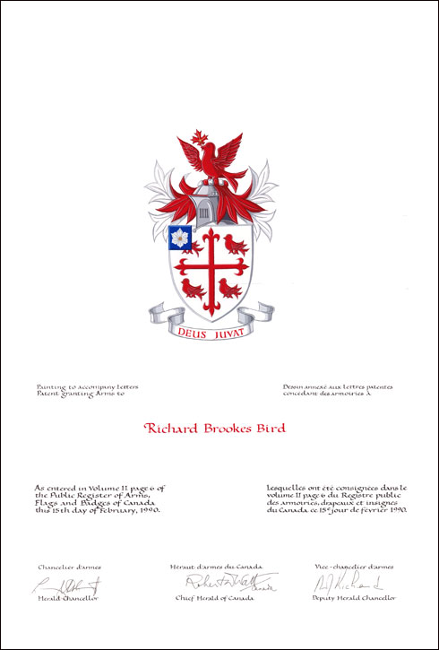 Letters patent granting heraldic emblems to Richard Brookes Bird
