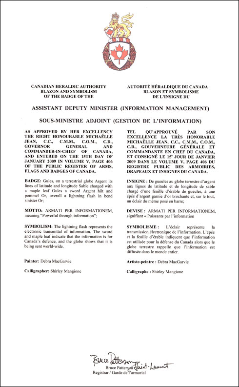 Letters patent approving the Badge of the Assistant Deputy Minister (Information Management)