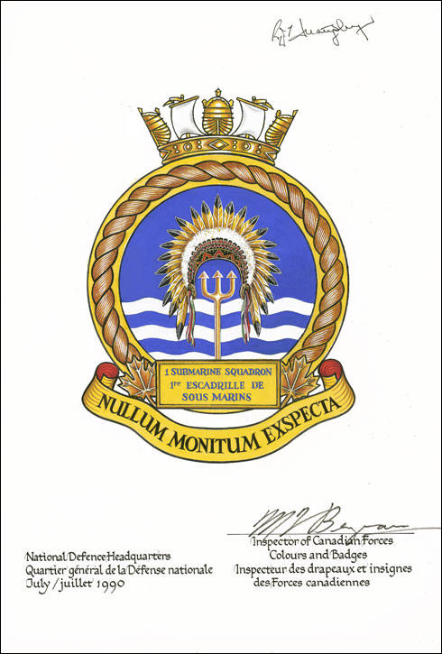 Letters patent confirming the badge of the First Canadian Submarine Squadron