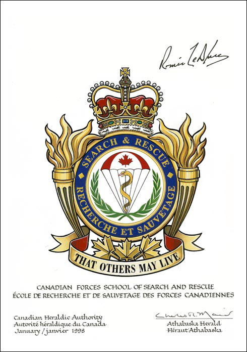 Letters patent approving the Badge of the Canadian Forces School of Search and Rescue