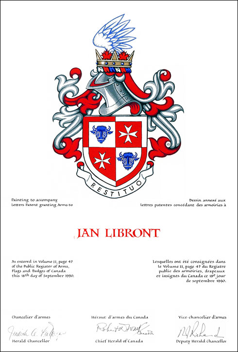 Letters patent granting heraldic emblems to Jan Libront