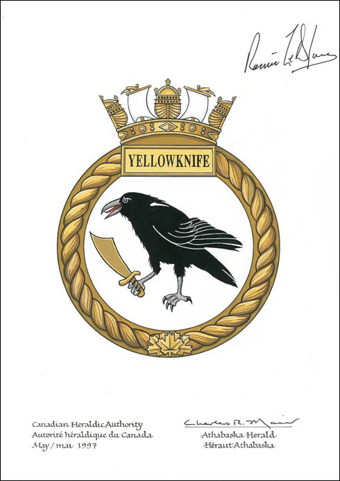Letters patent approving the Badge of HMCS Yellowknife