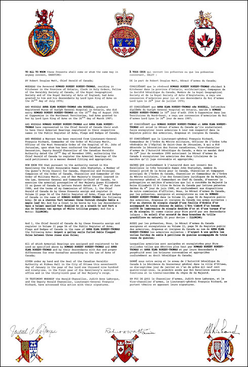 Letters patent registering the heraldic emblems of Howard Rokeby Rokeby-Thomas