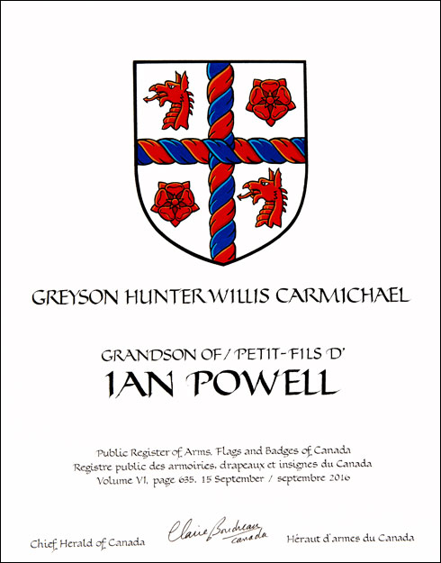 Letters patent granting heraldic emblems to Ian Powell