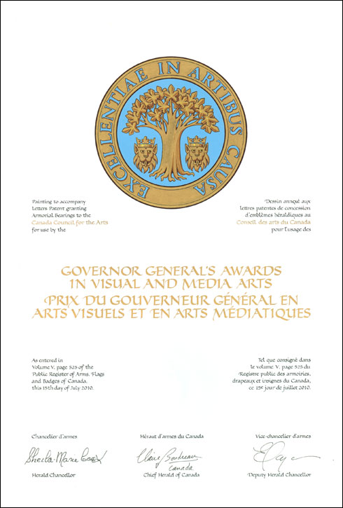 Letters patent granting a Badge for use by the Governor General’s Awards in Visual and Media Arts