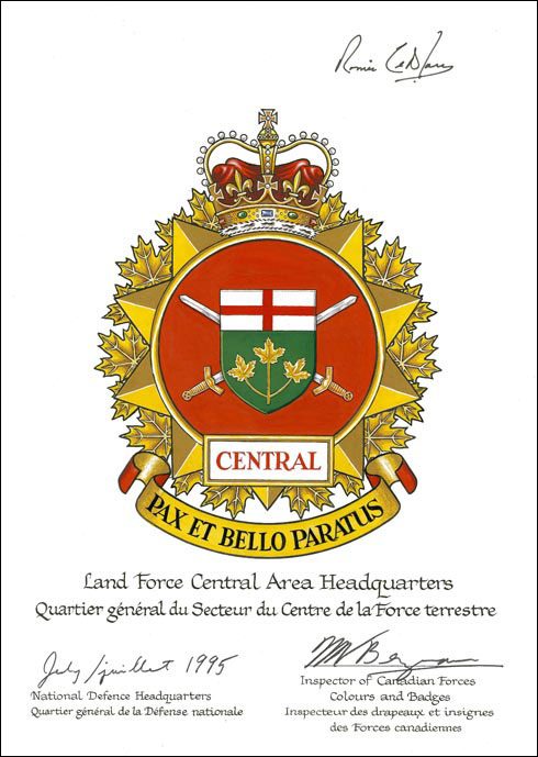 Letters patent approving the Badge of the Land Force Central Area Headquarters