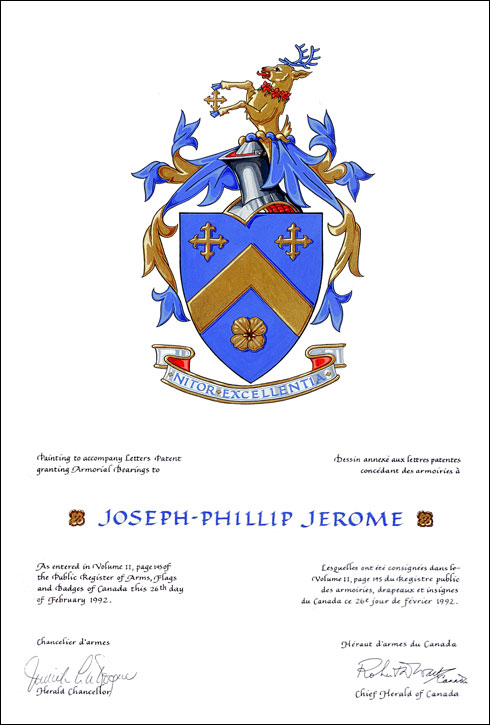 Letters patent granting heraldic emblems to Joseph-Phillip Jerome