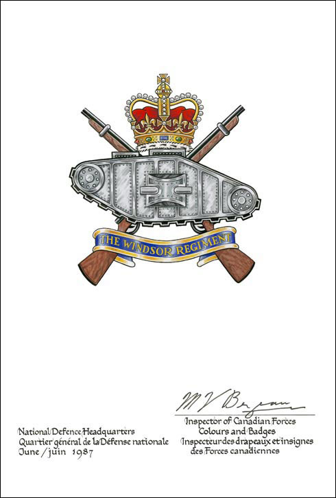 Approval of the Badge of The Windsor Regiment (RCAC)