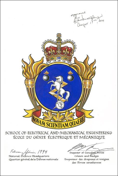 Letters patent approving the Badge of the Canadian Forces School of Electrical and Mechanical Engineering