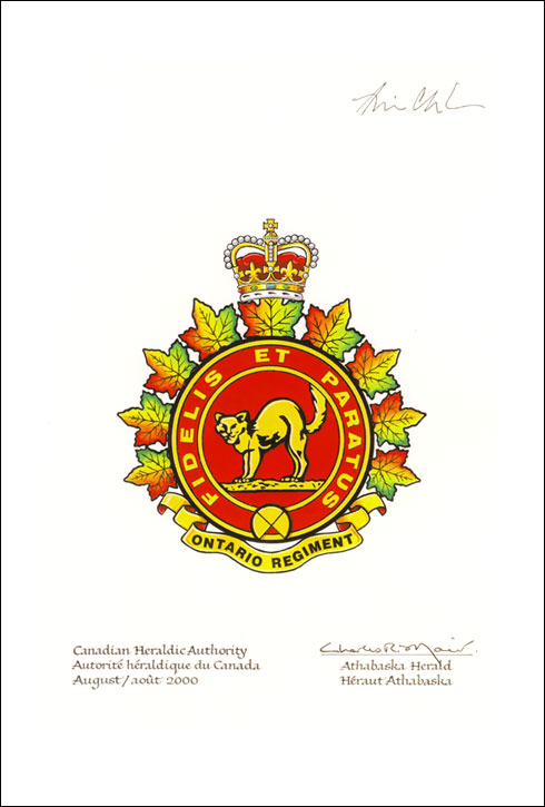 Approval of the Badge of The Ontario Regiment (RCAC)