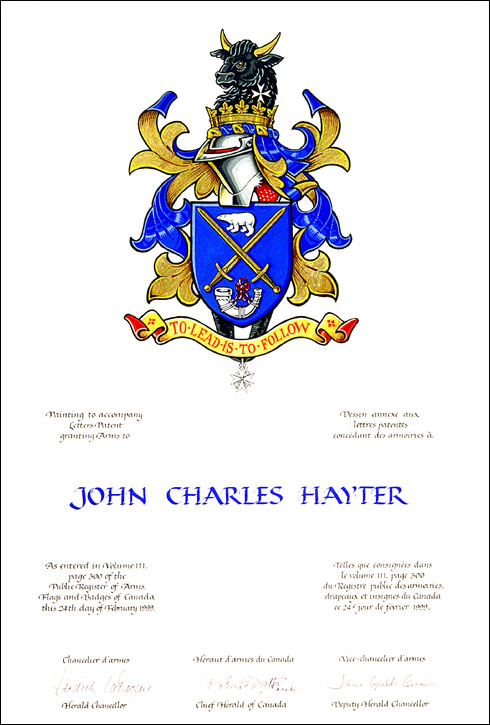 Letters patent granting heraldic emblems to John Charles Hayter