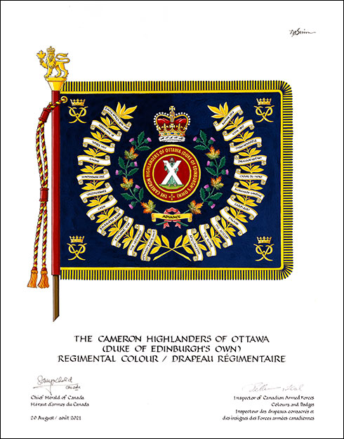 Letters patent approving the heraldic emblems of The Cameron Highlanders of Ottawa (Duke of Edinburgh's Own)