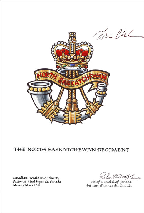 Approval of the Badge of The North Saskatchewan Regiment
