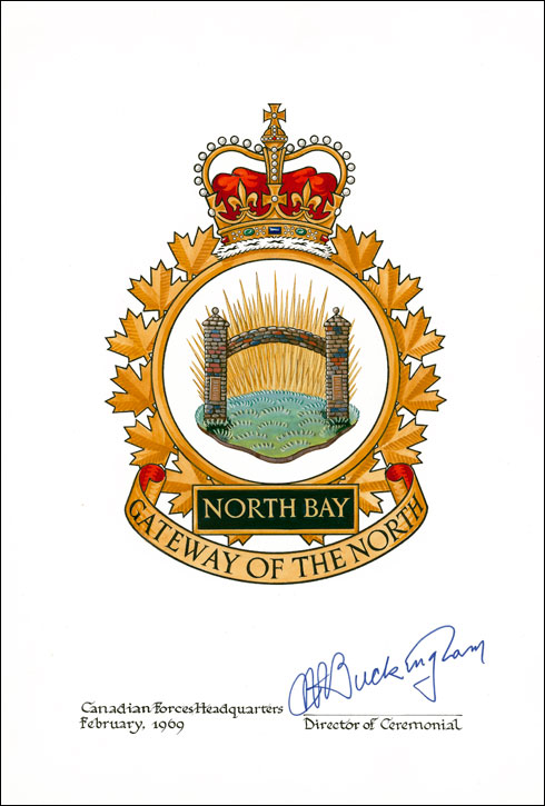 Letters patent confirming the blazon of the Badge of Canadian Forces Base North Bay