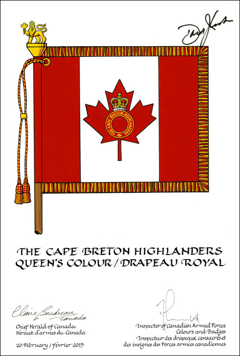Letters patent approving the Queen's Colour of The Cape Breton Highlanders