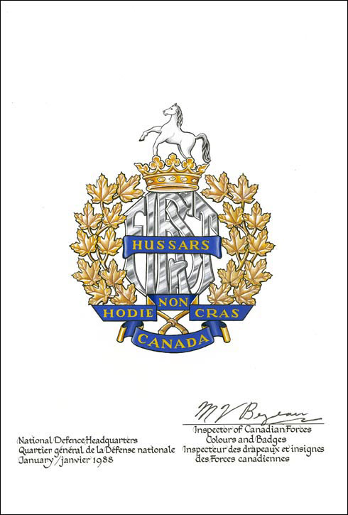 Approbation de l'insigne du 1st Hussars