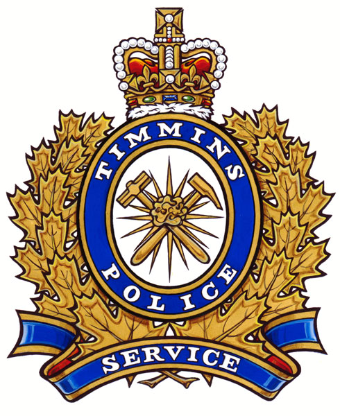 Badge of Timmins Police Service (also known as the Service de police de Timmins)