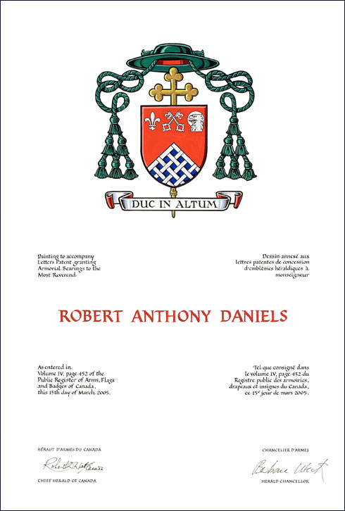 Letters patent granting heraldic emblems to Robert Anthony Daniels