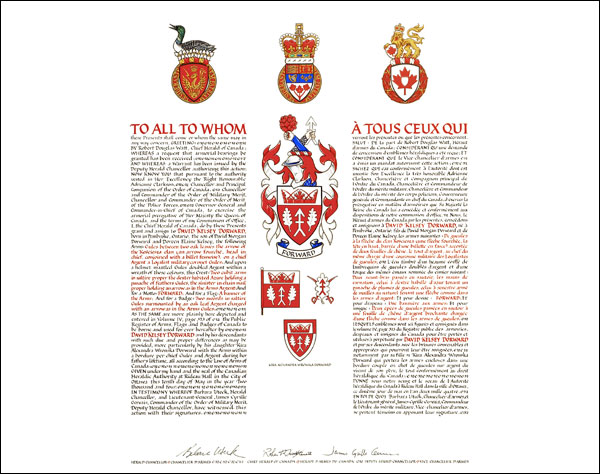 Letters patent granting heraldic emblems to David Kelsey Dorward