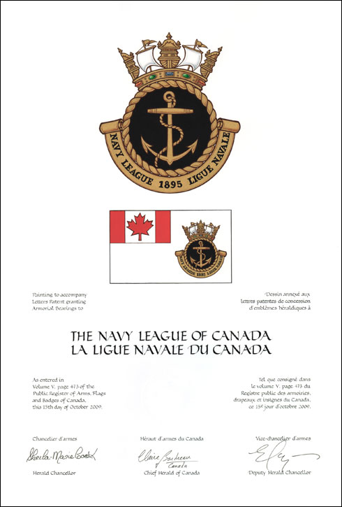 Lettres patentes concédant des emblèmes héraldiques à La ligue navale du Canada