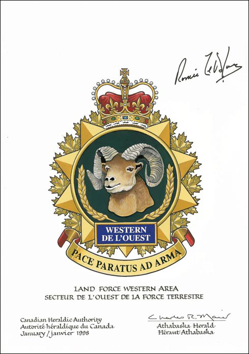 Letters patent approving the Badge of the Land Force Western Area