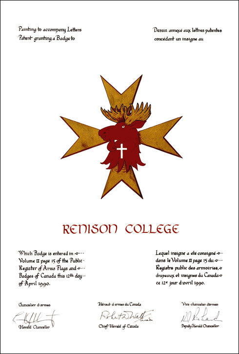Letters patent granting a Badge to Renison College